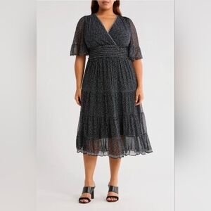 Max Studio Smocked Waist Black Polka Dot Midi Dress 1️⃣